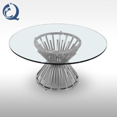 China Chrome Wire SS Round Glass Top Coffee Table Glam Cocktail Table for sale