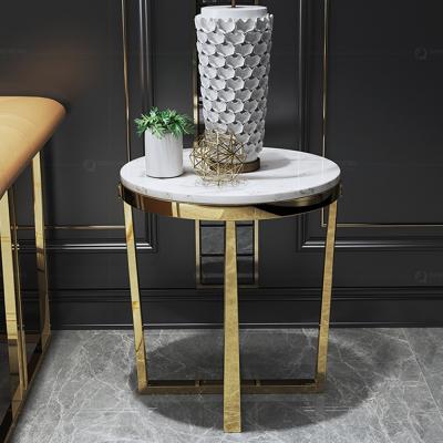 China Round Coffee Side Table Living Room Marble Top Golden Legs for sale