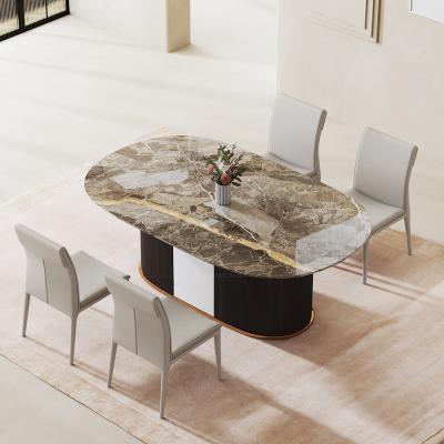 China Rectangle Luxury Artificial Marble Top Metal Luxury Dining Table for sale