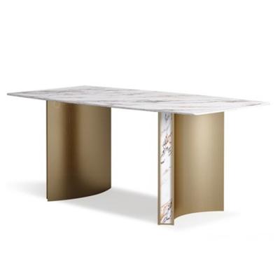 China Marble Top SS Steel Furniture Simple Gold Legs Dining Table Set 4 Seater for sale