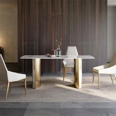 China Big size home furniture brush golden frame marble dining tables for sale