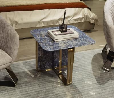 China Pandora Square SS Side Table Real Stone Marble Top With Shiny Gold Leg for sale