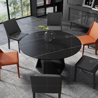 China Luxury Marble Dining Table Black Metal Base Dining Furniture for sale