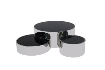 China Black Glass Top SS Coffee Table With three swivel coffee tableset for Luxury Living room Furniture for sale