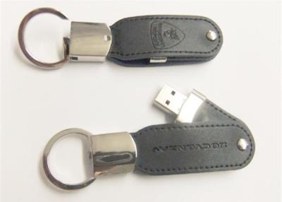 China OEM Black Real Leather USB Flash Drive Keychain / Swivel Style Pen Thumb Drive for sale