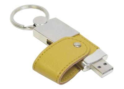 China Customised Leather USB Flash Drive 16GB Yellow With Big Round Keyring for sale