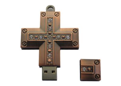 China Red Patina Zinc Alloy Cute Cross Shaped USB Memory Stick Device With inlaid Crystals for sale