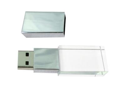China Rectangle Crystal USB Flash Drive Zinc Alloy + Transparent Glass with LED Lighting USB Storage Device for sale