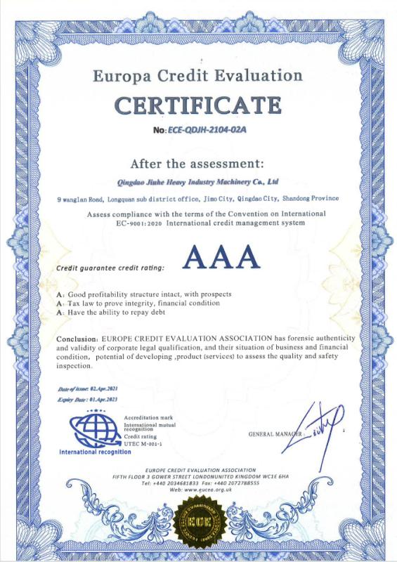 Europa Credit Evaluation certificate - Qingdao Jiuhe Heavy Industry Machinery Co., Ltd