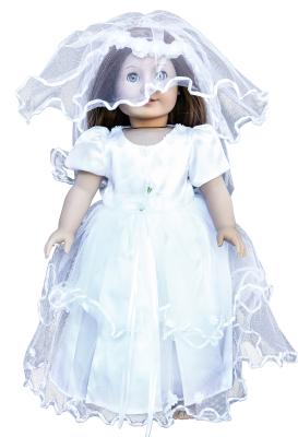 China White Silk Weding Dress , Short Sleeves , Veil , 18inch Doll Dress Madame Alexander Dolls for sale