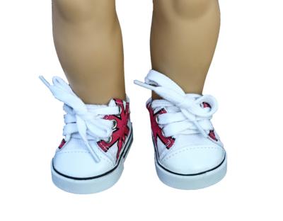 China White And Red Pattern Canvas Doll Sneakers , 18 inch Doll Sneakers for Madame Alexander Dolls for sale