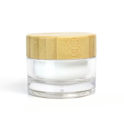 China 5g 10g 15g 20g 30g 50g Double layer glass jar bottle with bamboo lid for cream cosmetics container for sale