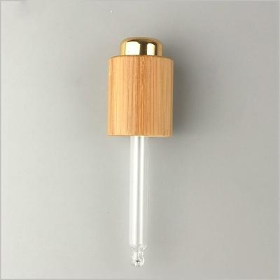 China Bamboo wood press dropper cap pressure pump golden head cap 18/410 essential oil bottle pipette dropper cap for sale