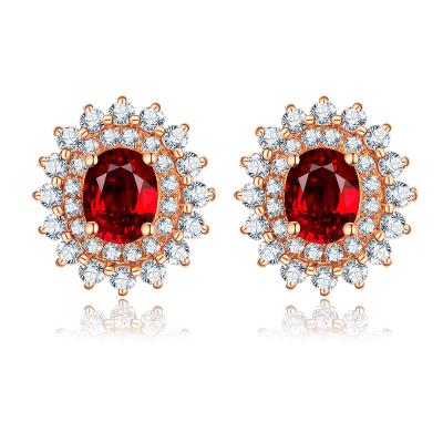 China Brilliant 18k Ruby And Diamond Cluster Earrings For Women July Birthstone for sale