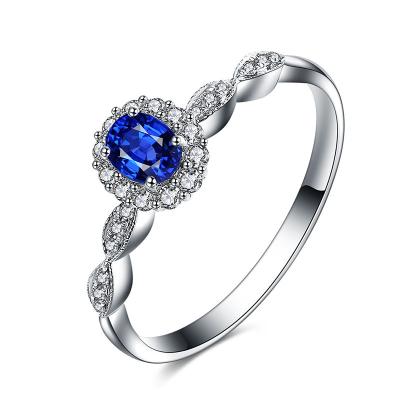 China Oval Genuine Sapphire Diamond Ring White Gold For Engagement / Wedding for sale