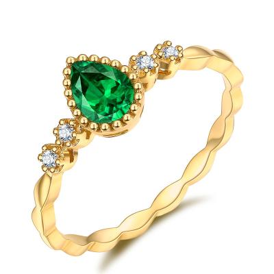 China Pear Shaped Emerald Diamond Ring  For Engagement Real Gems Jewellery for sale