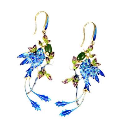 China Gold Plated Stering Silver Drop Earrings with Cloisonne Enamel Phoenix Style Fashion Jewelry(E6050601BLUE) for sale