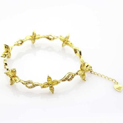 China Yellow Gold Plated 925 Silver Jewellery Quatrefoil Citrine Cubic Zircon Tennis Bracelet (B04PURPLE) for sale