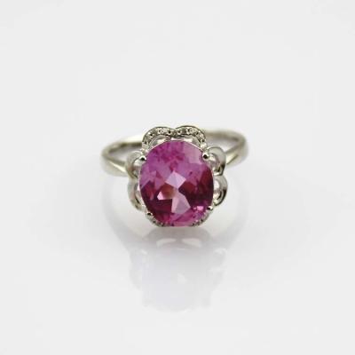 China Women Jewelry 9mmx11mm Oval  Pink  Topaz  Cubic Zircon 925 Silver Ring(R196) for sale