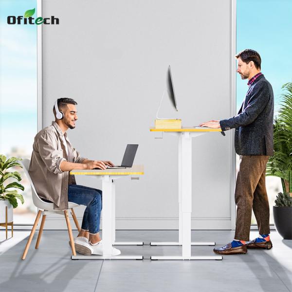 Quality Height Adjustable Electric Wooden Grain Sit Standing Desk for Office and Bedside for sale