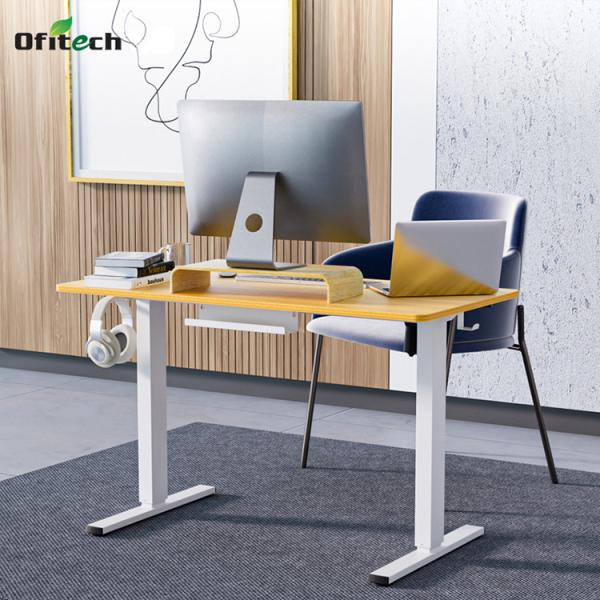 Quality Height Adjustable Electric Wooden Grain Sit Standing Desk for Office and Bedside for sale