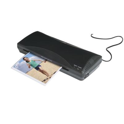 China Black Laminator Machine A4 Maximum Quick Warm-up Hot Cold Fast Lamination 2 Rollers for sale