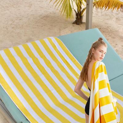 China Eco Friendly Sandless Microfibre Yellow Striped Beach Towel With Logo for sale