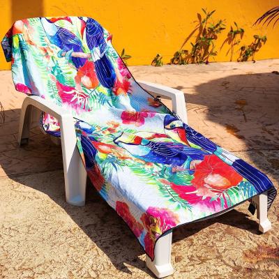 China Toallas de playa a prueba de arena de sublimación con bolsillo con cremallera, piscina de microfibra reciclada Toallas de playa de verano con bolsa en venta