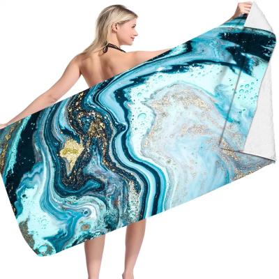 China toallas de playa a prueba de arena de sublimación con bolsillo de cremallera piscina reciclada de microfibra toalla de playa de verano con bolsa en venta