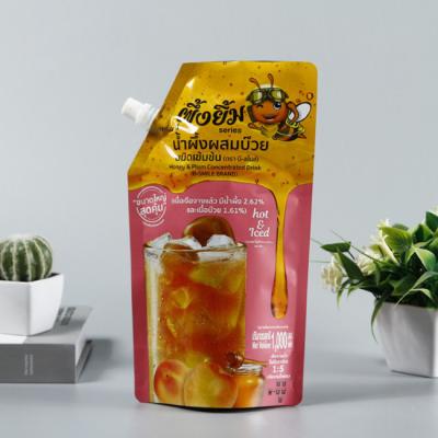 China Custom Biodegradable Plastic Aluminum Foil Spout Pouch Straw Fruits Juice Pouch Bag Te koop