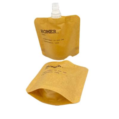 China Custom Stand Up Bag Biodegradable Kraft Cosmetic Liquid Refill Spout Pouch for sale