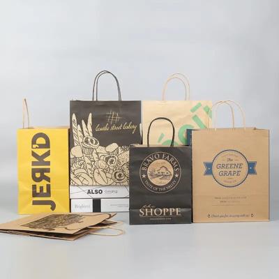 Chine Sac de papier kraft de magasinage en papier blanc brun imprimé sur mesure avec poignée Restaurant sac à emporter à emporter à vendre
