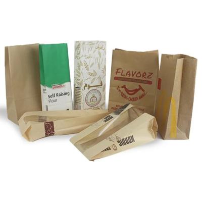 China Custom Size Food Flat Bottom Thin Kraft Bread Paper Bag No Handle With Logo for sale