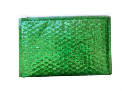 China Waterproof Zipper Bubble Bags / Green Metallic Glossy Holographic 300x250mm Ziplock Foil Bubble Mailers for sale