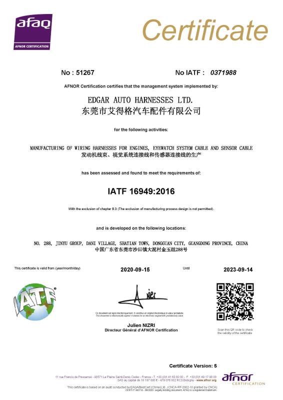 IATF16949 2016 - Edgar Auto Harnesses LTD.