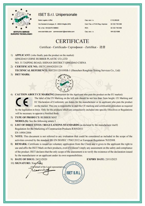 CE - Qingdao Udine Rubber Plastic Co., Ltd.