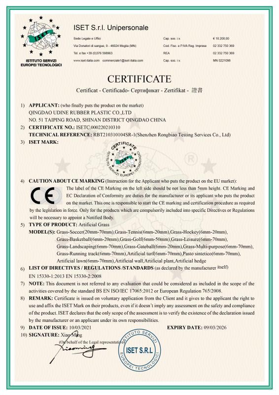 CE - Qingdao Udine Rubber Plastic Co., Ltd.