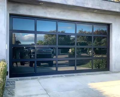 China Glass Garage Cheap Price Black Waterproof Excellent Insulation Aluminum Sectional Door for Residential House in Grey for sale