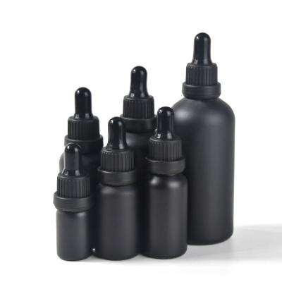 China 5ml 10ml 15ml 20ml 30ml 50ml 100ml Black Frosted Glass Dropper Bottles For Essential Oils for sale