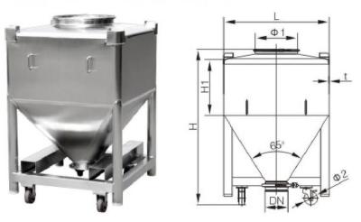 China 1200L Post Bin Blender Pharmaceutical Stainless Steel IBC Container Powder Movable Tank for sale