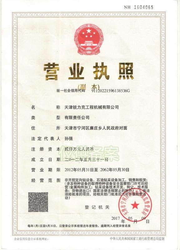 Business Lience - Tianjin Ruilike Engineering Machinery Co., Ltd.