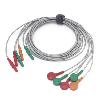 China Medical 5 Leads Snap Button AHA DIN Type Holter Recorder ECG Cable and Leadwires Compatible With Contec for sale
