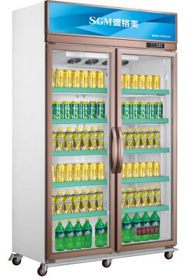 China 220V/110V Double Glass Door Display Freezer Beverage Commercial Showcase Refrigerator for sale
