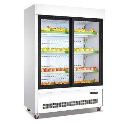 China Verticale commerciële fruit display koeler 1300L 220V/50Hz stroomtoevoer Te koop