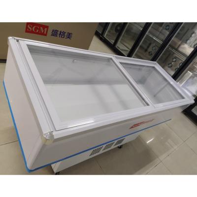 China Ice Cream Island Display Freezer Fridge Tempered Glass Door 3C for sale