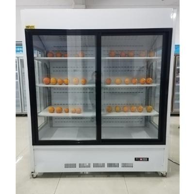 Китай Коммерческий фруктовый дисплейный охладитель двухдверный с системой охлаждения вентилятора продается