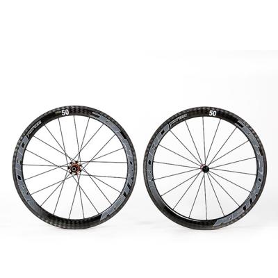 China 12K Twill Carbon Road Bike Wheelset , 50mm Wheelset 700C RS R50DB Stable for sale