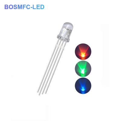 China 4 Pins RGB LED 5mm Through Hole 0.06W , Common Anode Water Clear Lens F5 Tri Color LED for sale