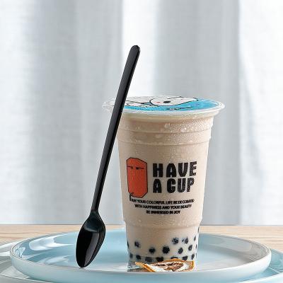 China Food grade new PS long handle clear disposable plastic spoons for Ice cream milk tea for sale