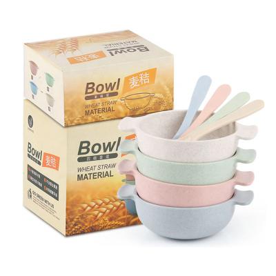 China Biodegradable Tableware Unbreakable Cereal Microwave Safe Wheat Straw Anti Ironing Food Salad Rice Baby Spoon And Bowl S for sale